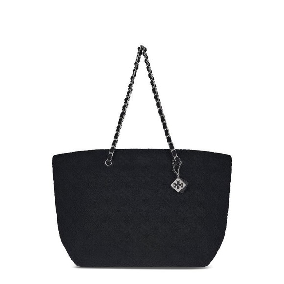 Tory Burch Textured Black Terry Chain Tote With Spacious Interior - NWT - Picture 1 of 3